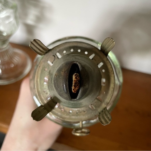 Pair of An Qing China Oil Lamps Clear Glass with Flying Birds Vintage - Picture 7 of 14